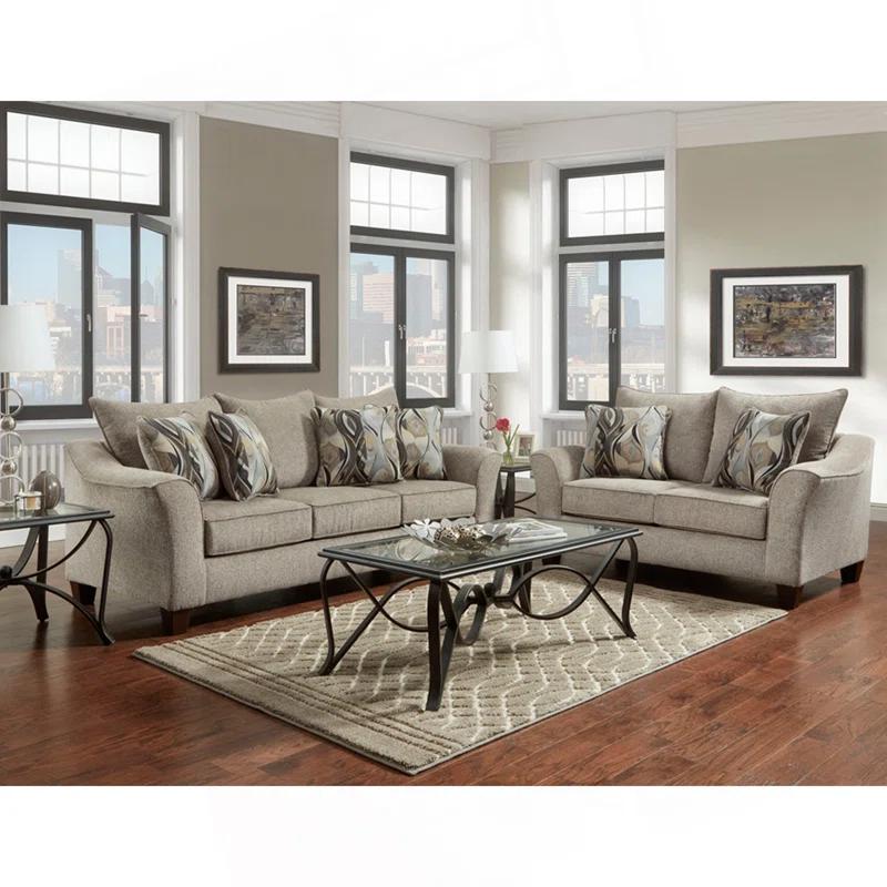 WANDINGT Modern Sofa Fabric Pillowback 2-Piece Living Room Set, Sofa And Loveseat