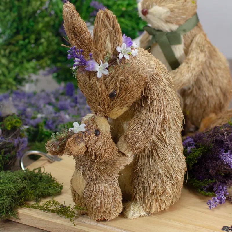 Northlight Seasonal 12" Brown Mommy And Baby Bunny Sisal Easter Figure