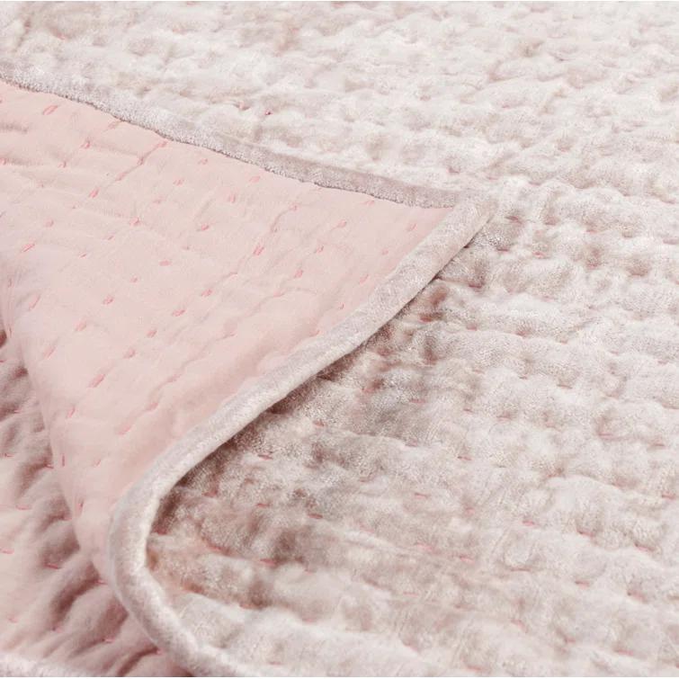 Classic Home Dimitry 100% Rayon Velvet Bliss Pink Queen Quilt by Kosas Home