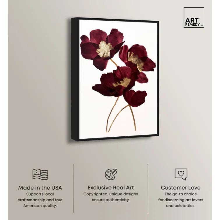 Art Remedy Art Remedy Wine Flowers Framed Floral Fine 1 Piece Canvas Wall Art 57114