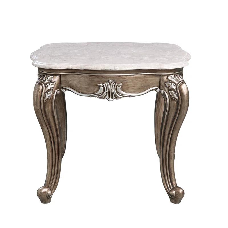 Rosdorf Park Elozzol Transitional Square End Table with Natural Marble Top in Antique Bronze
