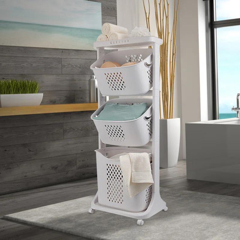 Ivy Bronx Ivy Bronx Rolling Laundry Hamper Cart with Wheels, 3 Tier Laundry Baskets