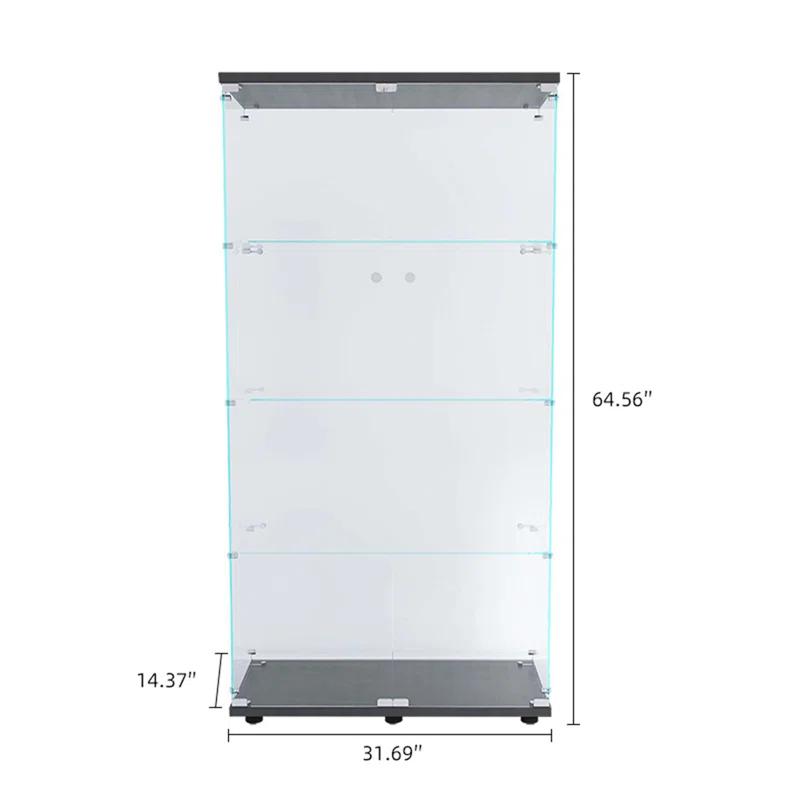 Latitude Run® LED Strip Light Two Door Glass Cabinet Glass Display Cabinet With 4 Shelves