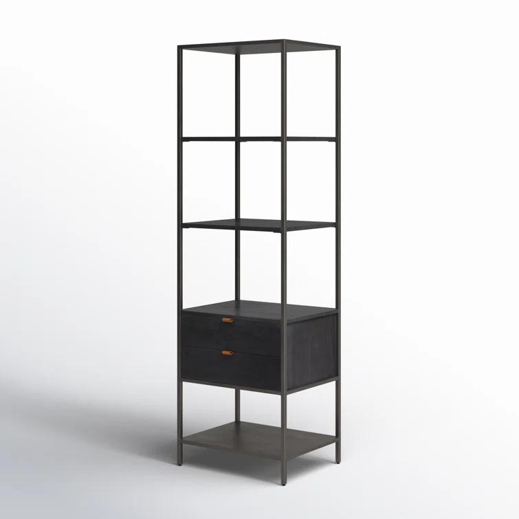 Contemporary Black Wash Poplar Bookshelf with Leather Pulls