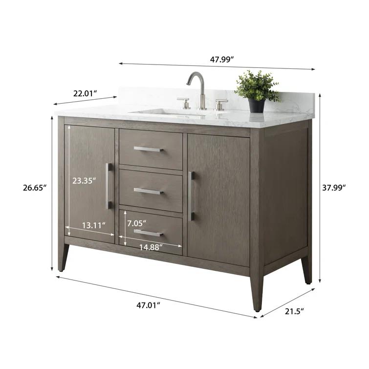 Vanity Art 48'' Single Bathroom Vanity with Engineered Marble Top