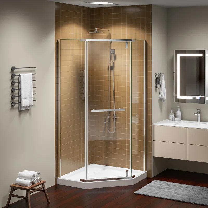 Bossicavelly 36" x 72" Neo-angle Pivot Semi Frameless Corner Shower Enclosure BOPSSD07CH