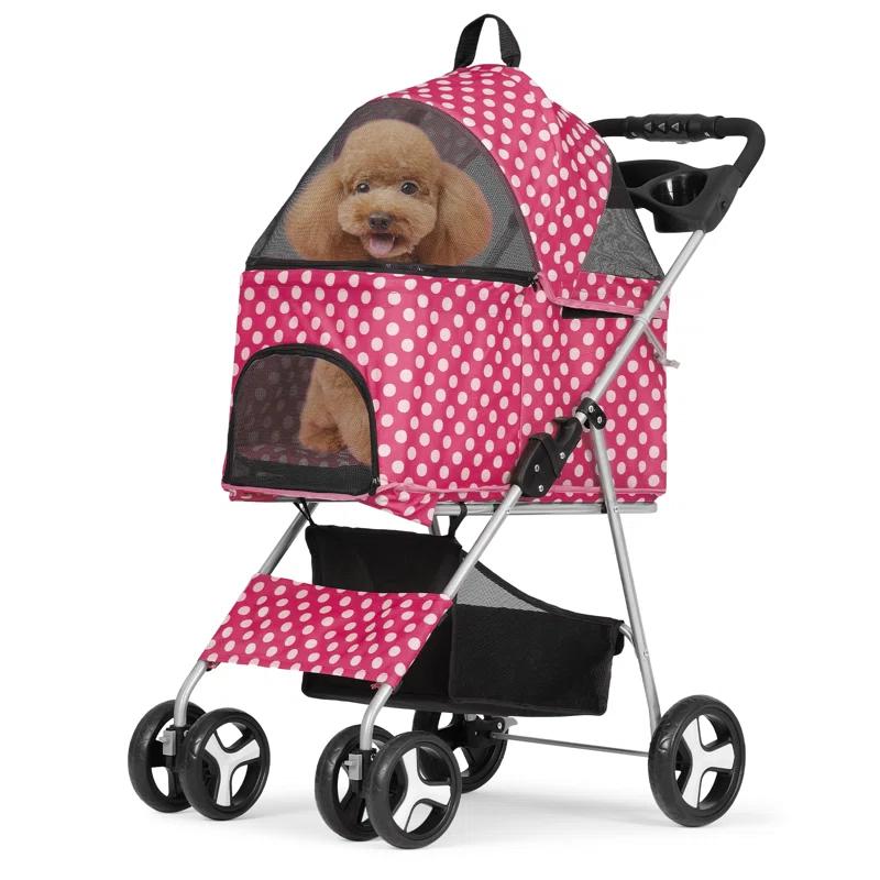 3-In-1 Pet Stroller Foldable Pet Stroller With Weather Cover Storage Basket For Dog Cat