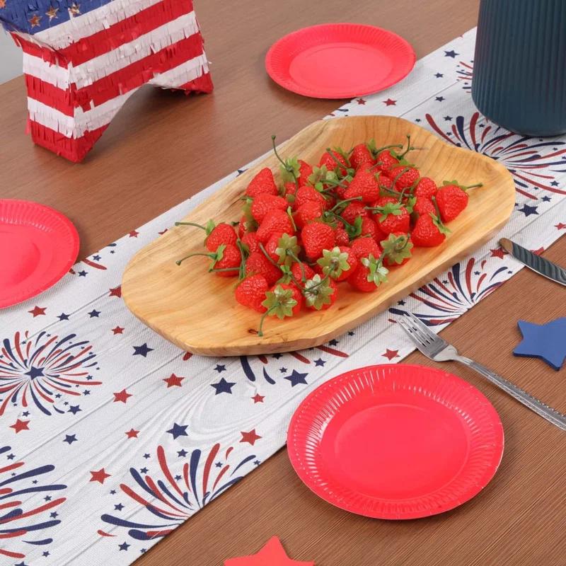 The Holiday Aisle® Fireworks Table Runner 4Th Of July Patriotic Memorial Day Independence Day Holiday Kitchen Dining Table Decoration,Holiday Burlap Table Cover, 13 X 70 Inch, Americana Stars, Red, White, Blue.