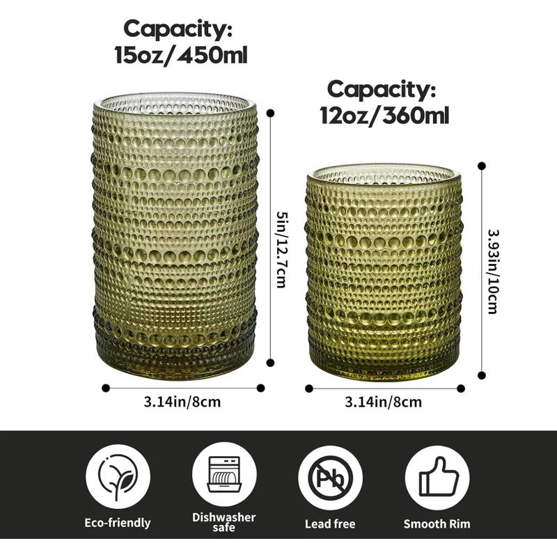 Vintage Glassware Drinking Glass Set of 6, Nailhead Glass