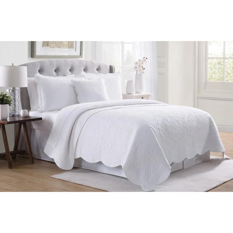 French Tile Scalloped Quilt Set Cotton Standard Quilt Set