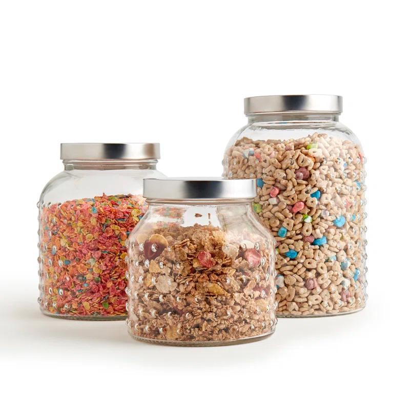 Mason Craft & More Mason Craft & More 3 Piece Hobnail Glass Canister Set with Airtight Stainless Steel Lids