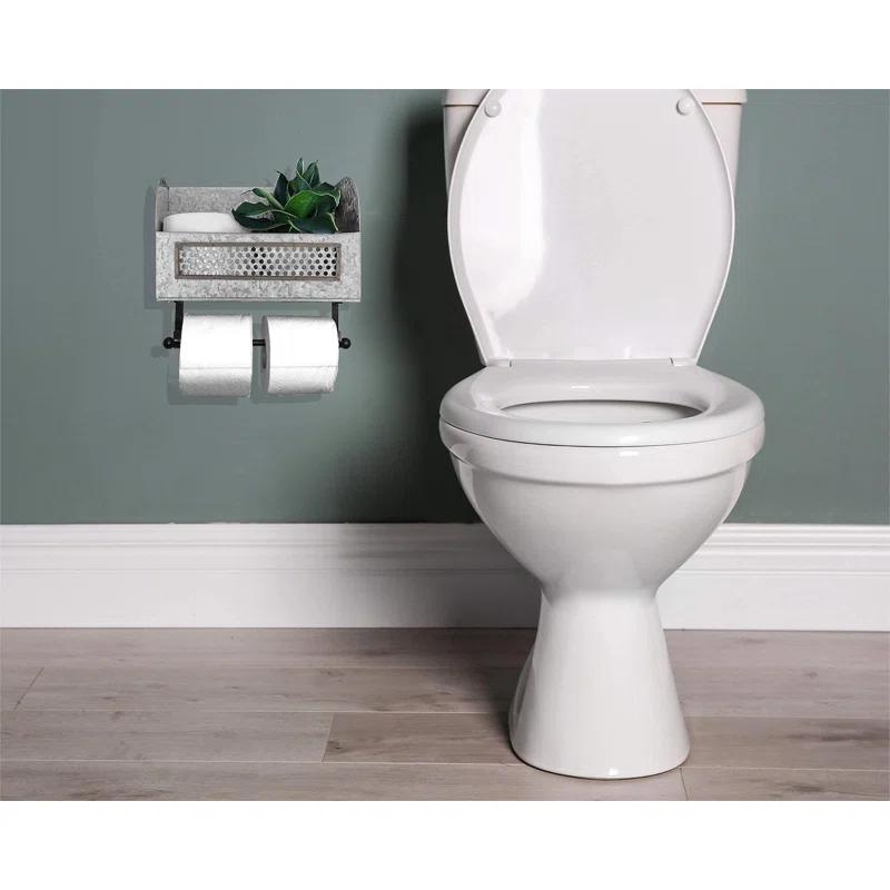 Galvanized Double Wall Mount Rustic Toilet Paper Holder with Magazine Rack