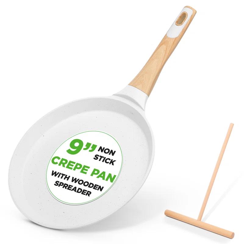 NutriChef Nutrichef 9.45” Non-Stick Crepe Pan With Wooden Spreader, Durable Marble Coated Dosa Pan, Bakelite Handle And Induction Bottom, Pfoa/Pfos Free, Dishwasher Safe, Even Heat Distribution