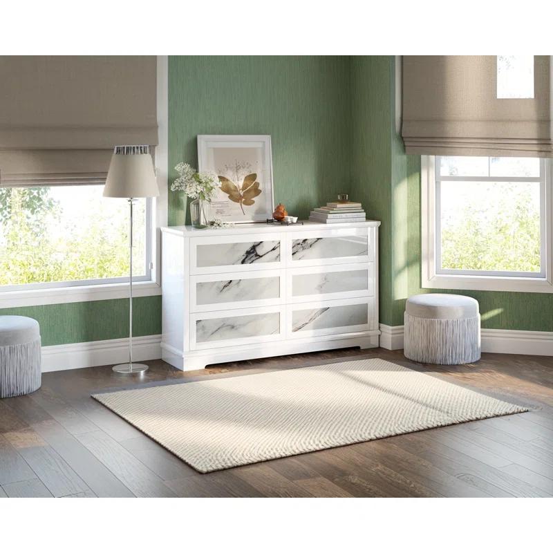 Alarriah 54" Natural Marble Highgloss 6 Drawer Dresser