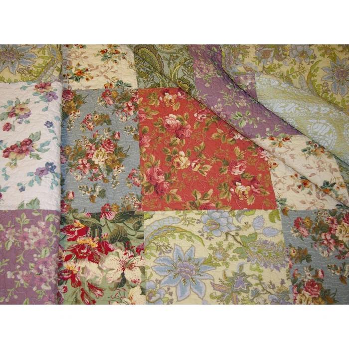 Greenland Home Fashions Blooming Prairie Patchwork Cotton Reversible Quilt Set with Throw Pillows