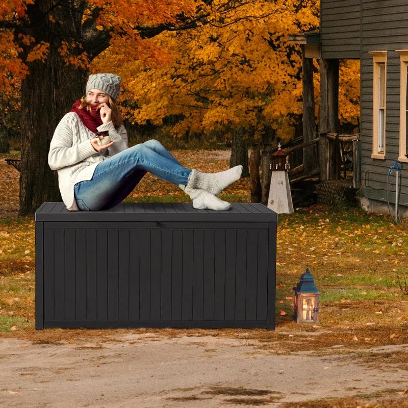 Hokku Designs Waterproof 120 Gallon Large Outdoor Indoor Patio Storage Deck Box , Outside Storage Bin for Cushion Pillows, Towels, Garden Tools