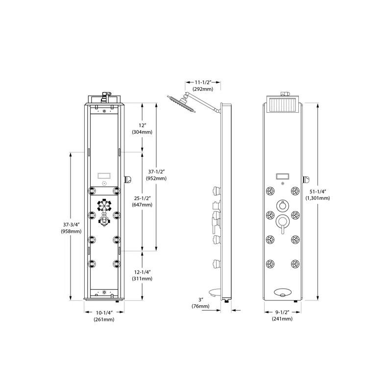 Blue Ocean SPA392M Blue Ocean 52 inch Aluminum Shower Panel With Shower Head