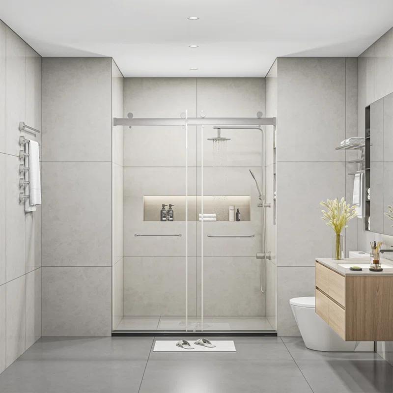 PET STOP LLC F5YDNC1F0736Q 60" Width x 76"Height Shower Doors with 3/8"(10mm) Clear Tempered Glass