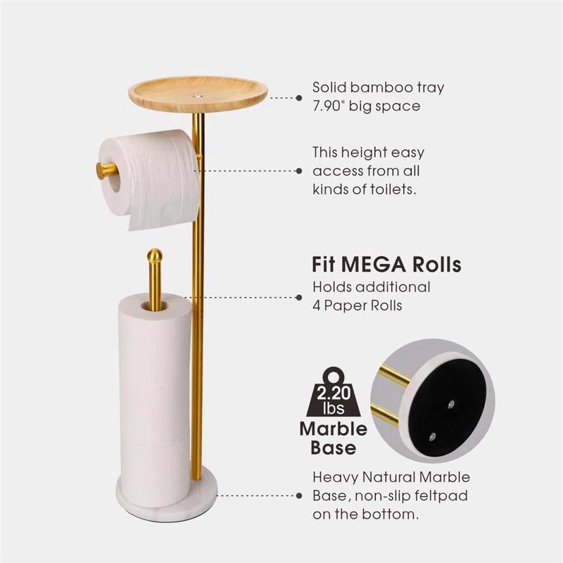 FLOORING CENTER LLC AToiletHolderC1 Freestanding Toilet Paper Stand With Tray