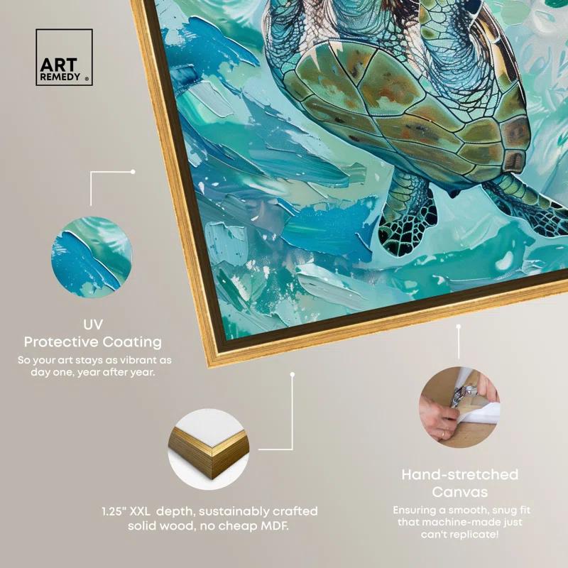 Art Remedy Art Remedy Serene Turtle Framed Colorful Coastal 1 Piece Canvas Wall Art 57715