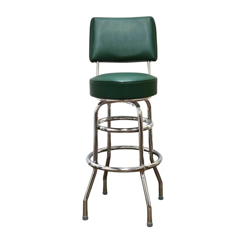 Retro Home Double Ring Upholstered Swivel Bar Stool with Back