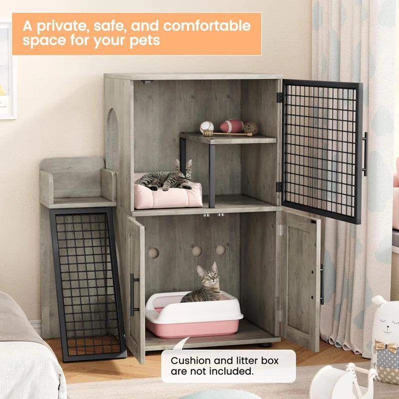 Modern Villa Cat Litter Box Enclosure With Platform