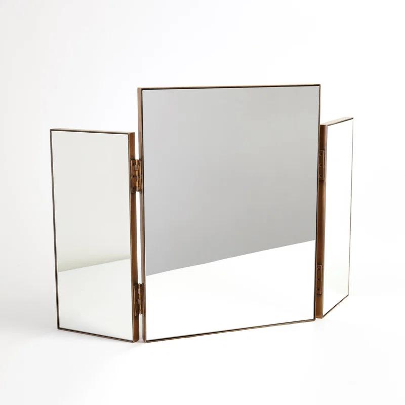 Global Views Tri-Fold Vanity Mirror-Antique Brass