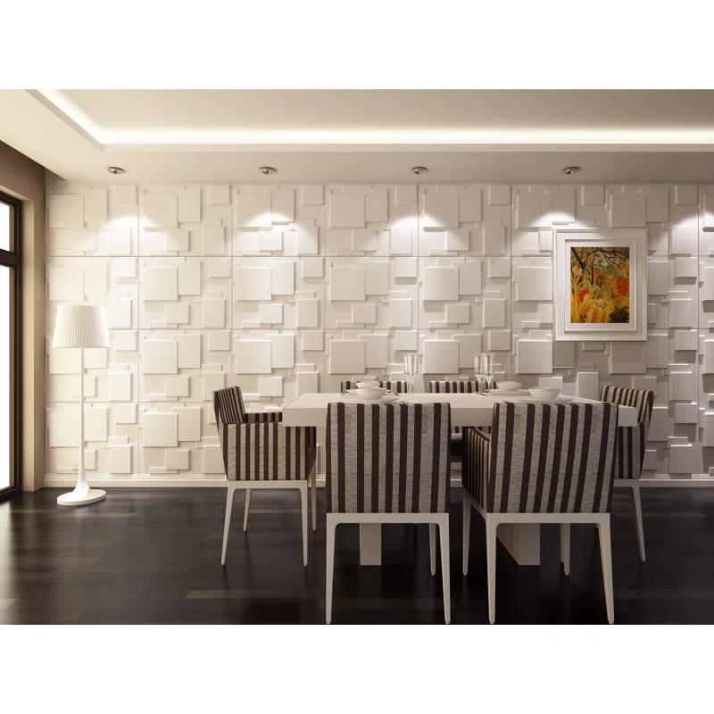 Dundee Deco's Paintable Off White Geometric Squares Fiber 3D Wall Panel, 2.6 ft X 2.1 ft, Interior Design Wall Paneling Decor Commercial and Residential Application, 5.5 sq.ft. each
