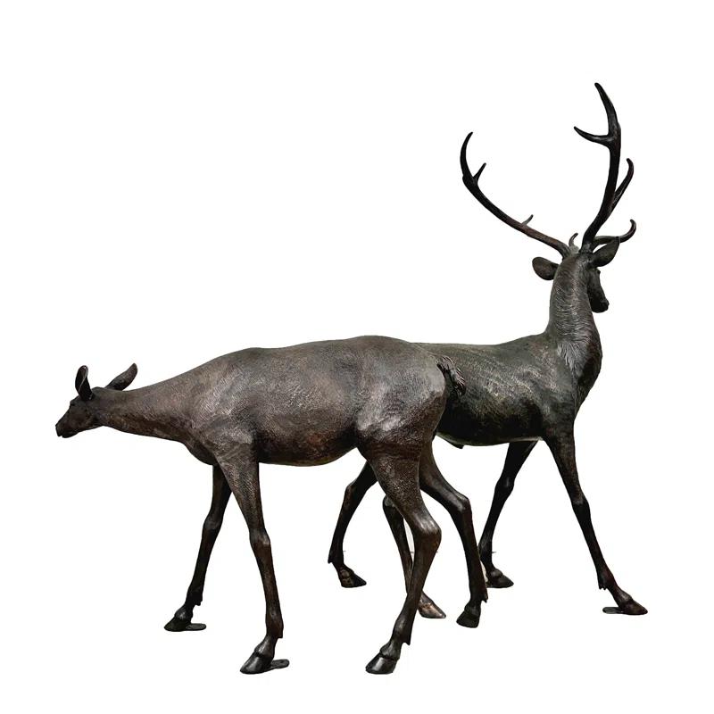 Metropolitan Galleries Bronze Buck and Doe 2 Piece Sculpture Set