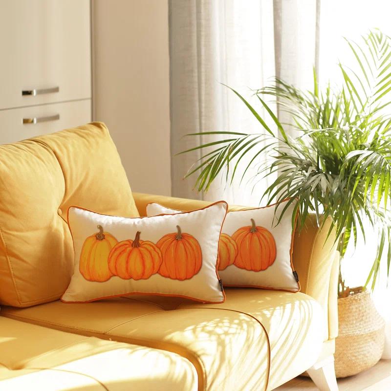 Lux Comfort Fall Throw Pillow Cover Pumpkins 12" x 20" Lumbar (Set of 2)