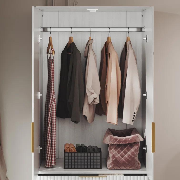 Ebern Designs 2 DoorsArmoire WardrobeWith Three Large Drawers And Hidden Storage | Wayfair
