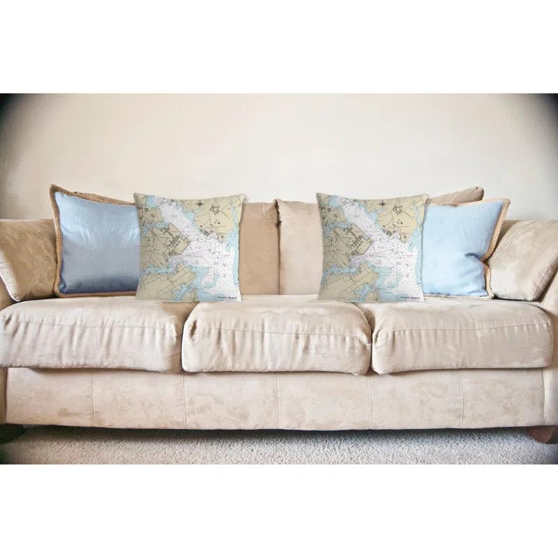 Betsy Drake Interiors Nautical Map Indoor/Outdoor Reversible Throw Pillow