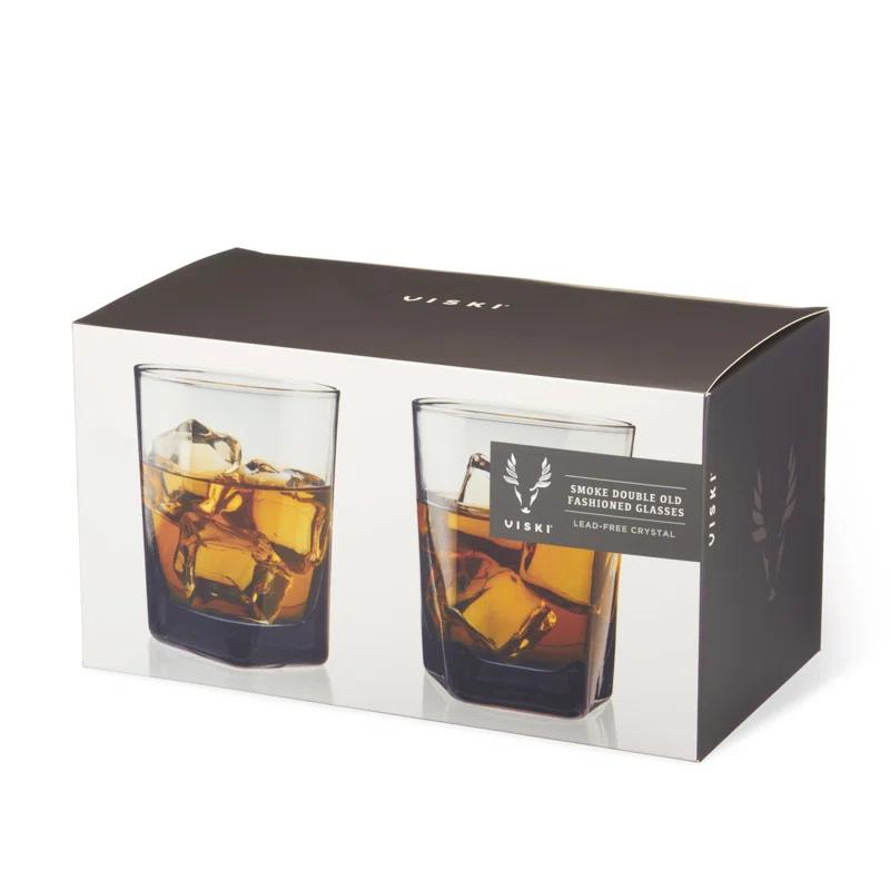 Viski Hexagonal Crystal Double Old Fashioned Glasses in Smoke (Set of 2)