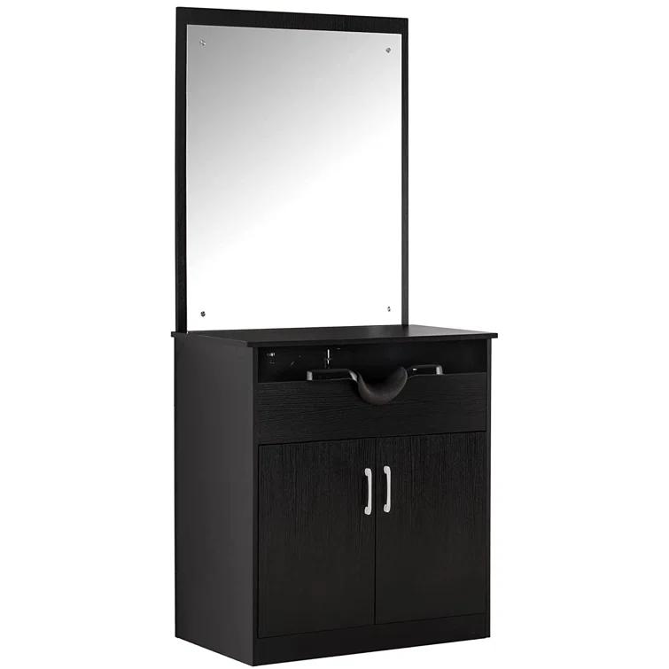 BarberPub Backwash Shampoo Bowl Chair Station with Mirror Salon Styling Cabinet