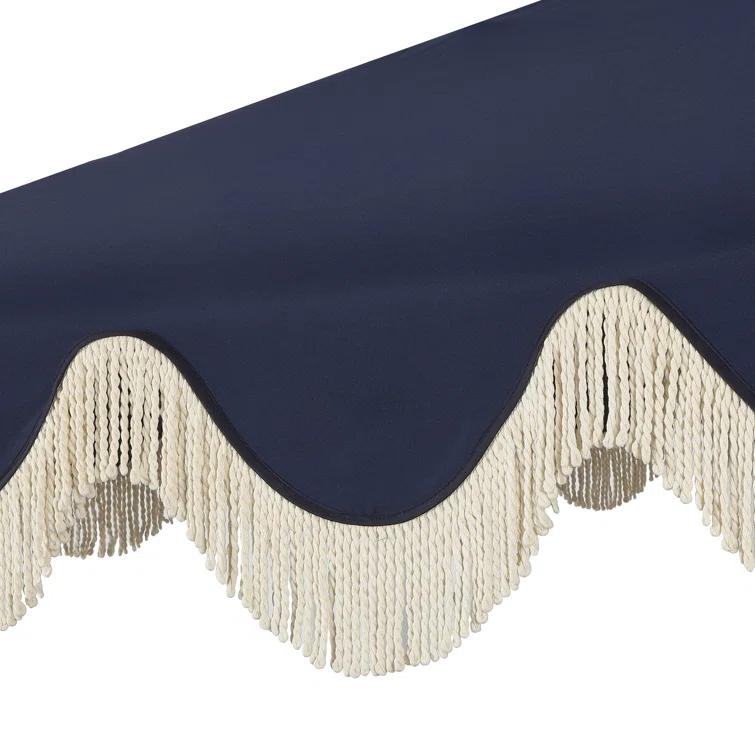 Arlmont & Co. Teretha 9 ft. Classic Cottage Tassel Market Patio Umbrella with Auto-Tilt, Crank, and UV Protection