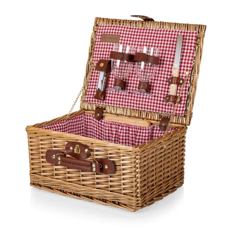 Picnic Time Classic Wine & Cheese Wicker Picnic Basket - Romantic Wine Picnic