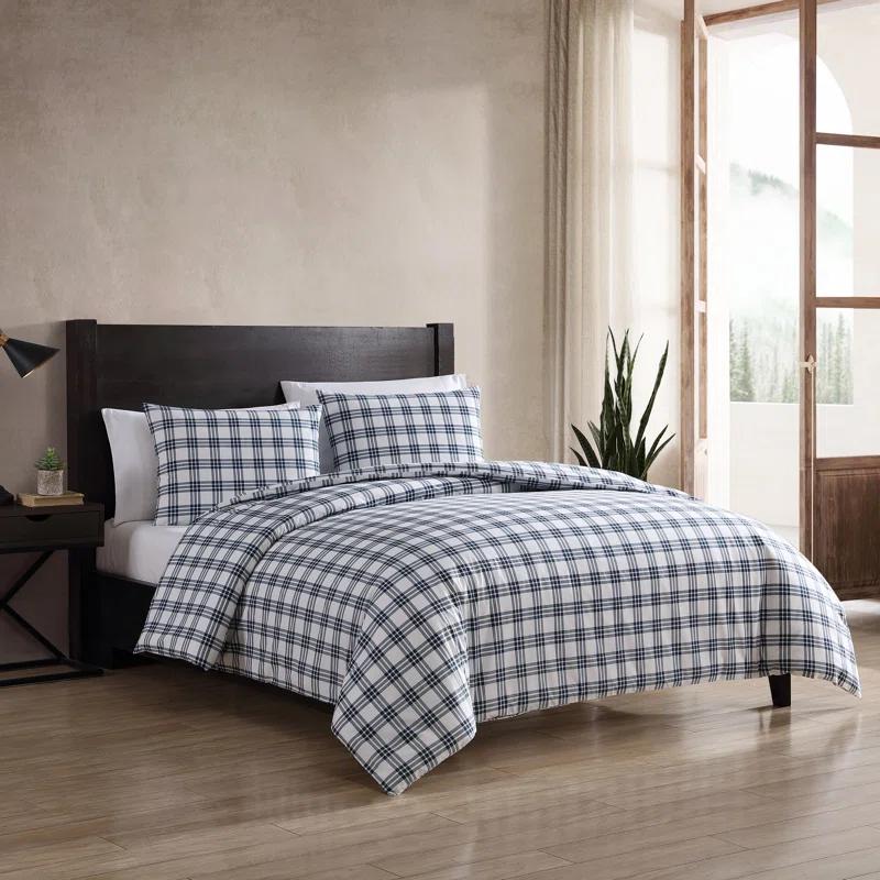 Eddie Bauer Arrowhead Eddie Bauer Basic Plaid Navy Cotton Percale Duvet Cover Set