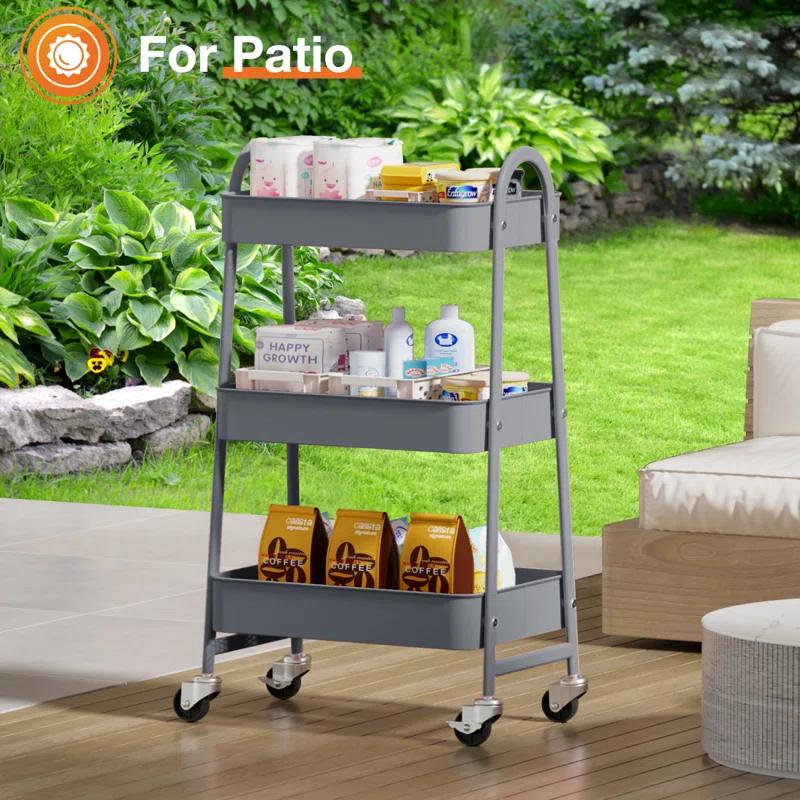 Rebrilliant 3 Tier Small Rolling Cart Metal Utility Storage Organizer Bathroom Storage Cabinet Freestanding Bathroom Cabinet