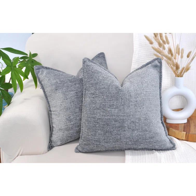Oveesha Soft Chenille Throw Pillow Covers With Stitched Edge (Set of 2)