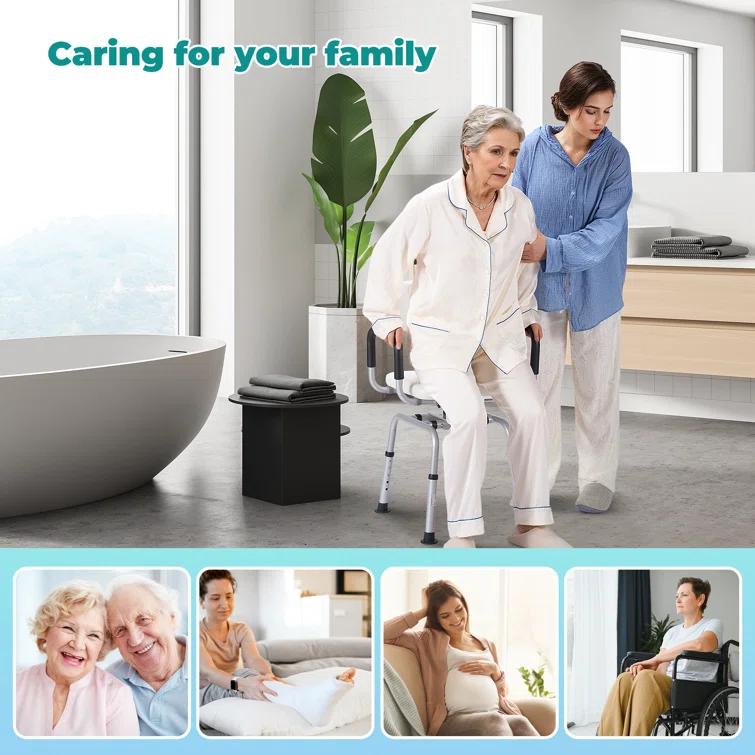 MARNUR 360 Degree Swivel Shower Chair, Adjustable Height Rotating Seat Bathtub Chair With Armrests And Back, White DR3194