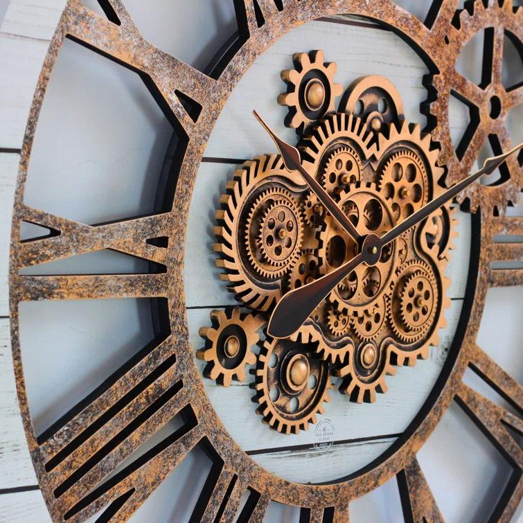 The Gears Clock Wall Clock 36" Round Oversized for Living Room decor with Real Moving Gears America Collection