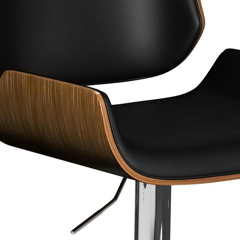 Simpli Home Dixie Adjustable Swivel Upholstered Mid-Century Modern Bar Stool with Bentwood Frame and Footrest