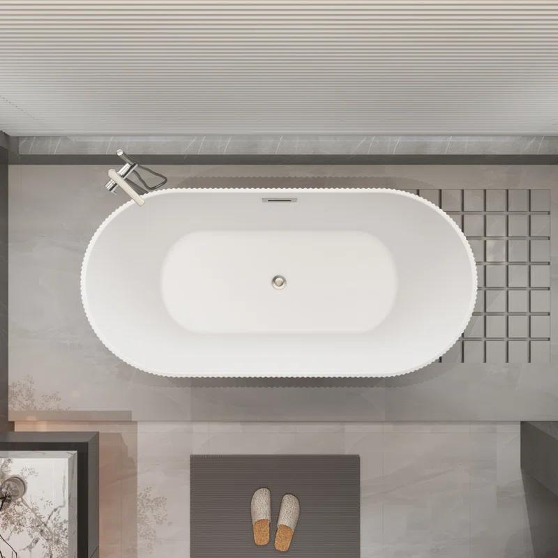 KDK HOME 67 in Freestanding Bathtub Acrylic Deep Soaking Tubs with Overflow