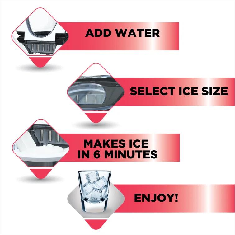 Frigidaire Ice Maker with 26 lbs. Capacity Countertop Stainless Steel Ice Maker with Transparent Window