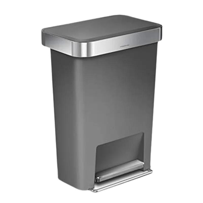 Simplehuman 45 Liter Rectangular Kitchen Trash Can with Liner Pocket, Grey Plastic