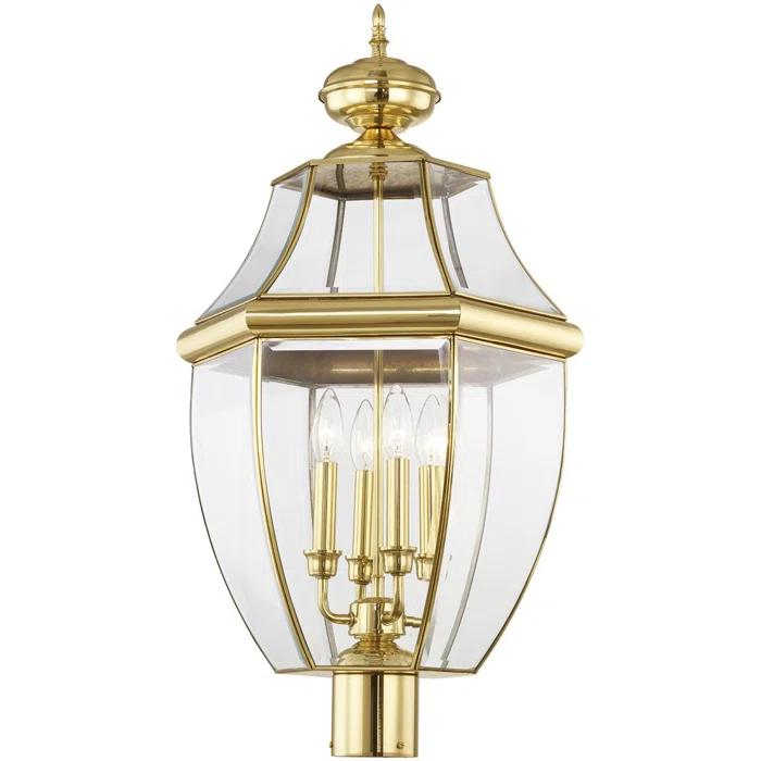 Lighting Lumens 4 Light Outdoor Post Lantern Pendant Lighting Fixture - Clear Beveled Glass Shade
