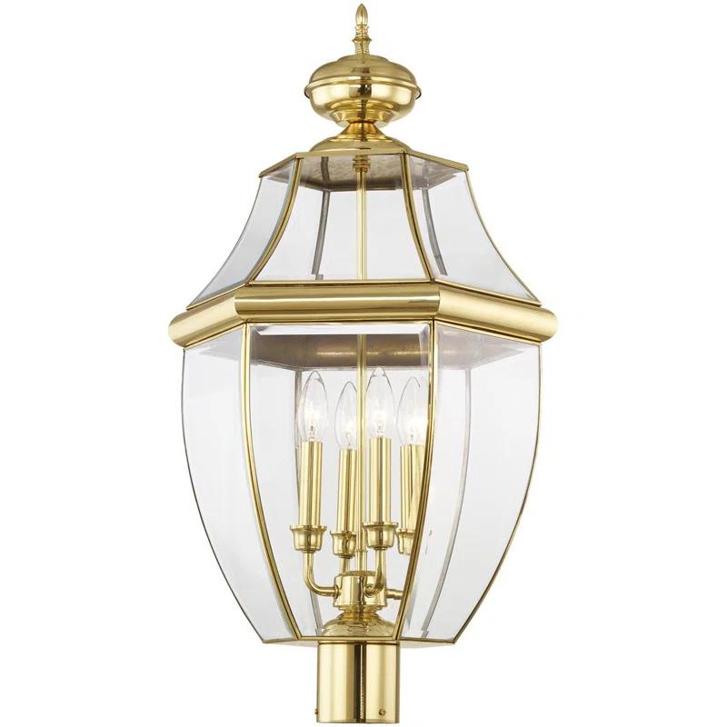 Lighting Lumens 4 Light Outdoor Post Lantern Pendant Lighting Fixture - Clear Beveled Glass Shade