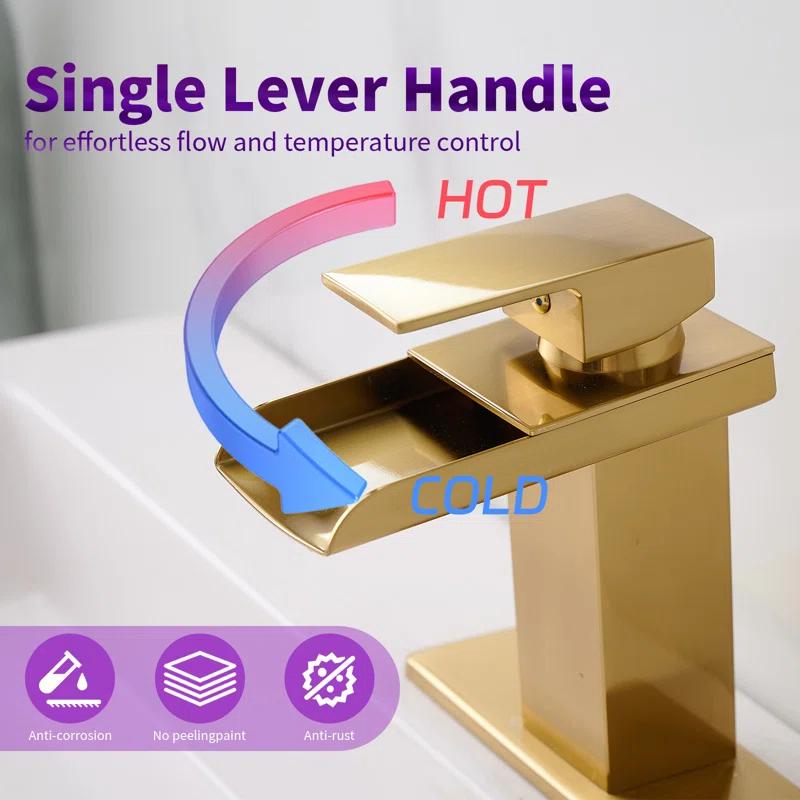 HGN TPLT-001LSJ-DP-XS HGN Waterfall Spout Bathroom Faucet with Pop-up Drain