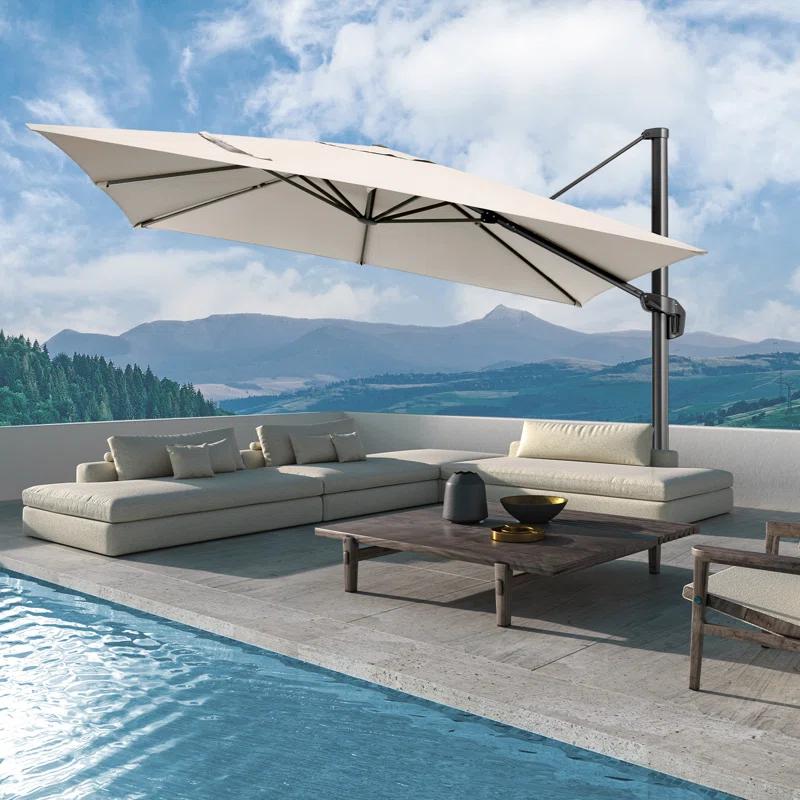 HOTEEL 10'x10' Aluminum Cantilever Umbrella - 360° Rotation & 5-Tilt Angles for Patio, Poolside & Outdoor