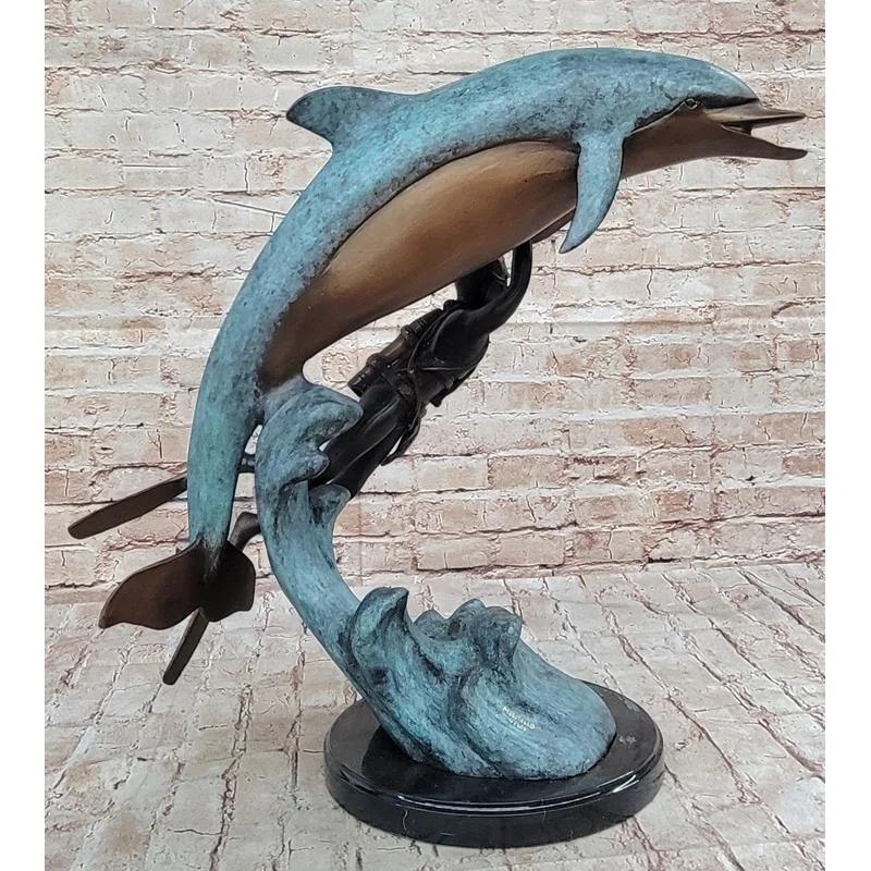 Rosecliff Heights Severy Scuba Diver  Imitative Dolphin Real Bronze Sculpture Statue Original Numbered Art By Marius